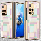 For Huawei Mate X2 GKK Electroplating Painted Glass Phone Case(Purple Cyan Grid) - 1