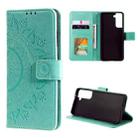 For Samsung Galaxy S21 5G Totem Flower Embossed Horizontal Flip TPU + PU Leather Case with Holder & Card Slots & Wallet(Green) - 1