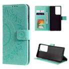 For Samsung Galaxy S21 Ultra 5G Totem Flower Embossed Horizontal Flip TPU + PU Leather Case with Holder & Card Slots & Wallet(Green) - 1