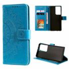 For Samsung Galaxy S21 Ultra 5G Totem Flower Embossed Horizontal Flip TPU + PU Leather Case with Holder & Card Slots & Wallet(Blue) - 1