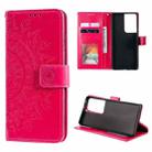 For Samsung Galaxy S21 Ultra 5G Totem Flower Embossed Horizontal Flip TPU + PU Leather Case with Holder & Card Slots & Wallet(Red) - 1