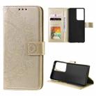 For Samsung Galaxy S21 Ultra 5G Totem Flower Embossed Horizontal Flip TPU + PU Leather Case with Holder & Card Slots & Wallet(Gold) - 1