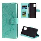 For Samsung Galaxy Note20 Totem Flower Embossed Horizontal Flip TPU + PU Leather Case with Holder & Card Slots & Wallet(Green) - 1