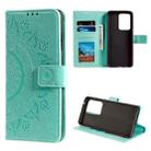 For Samsung Galaxy Note20 Ultra Totem Flower Embossed Horizontal Flip TPU + PU Leather Case with Holder & Card Slots & Wallet(Green) - 1