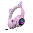 AKZ-022 USB + 3.5mm Port Cat Ear Design Foldable LED Headset with Mic(Pink) - 1