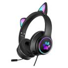 AKZ-022 USB + 3.5mm Port Cat Ear Design Foldable LED Headset with Mic(Black) - 1