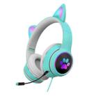 AKZ-022 USB + 3.5mm Port Cat Ear Design Foldable LED Headset with Mic(Light Blue) - 1