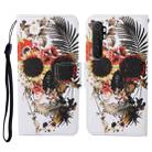 For Xiaomi Mi Note 10 Lite Colored Drawing Pattern Horizontal Flip Leather Case with Holder & Card Slots & Wallet & Lanyard(Flower Skull) - 1