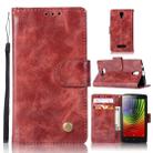 For Lenovo A2010 Retro Copper Button Crazy Horse Horizontal Flip PU Leather Case with Holder & Card Slots & Wallet & Lanyard(Wine Red) - 1