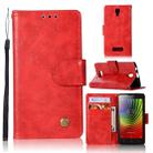 For Lenovo A2010 Retro Copper Button Crazy Horse Horizontal Flip PU Leather Case with Holder & Card Slots & Wallet & Lanyard(Red) - 1