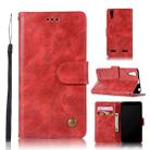 For Lenovo A6000 Retro Copper Button Crazy Horse Horizontal Flip PU Leather Case with Holder & Card Slots & Wallet & Lanyard(Red) - 1