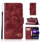 For ZTE N9132 Retro Copper Button Crazy Horse Horizontal Flip PU Leather Case with Holder & Card Slots & Wallet & Lanyard(Wine Red) - 1