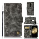 For ZTE AXON7 Retro Copper Button Crazy Horse Horizontal Flip PU Leather Case with Holder & Card Slots & Wallet & Lanyard(Gray) - 1