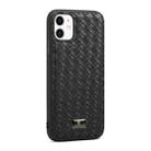 For iPhone 11 Fierre Shann Leather Texture Phone Back Cover Case (Woven Black) - 1