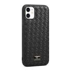 For iPhone 11 Pro Fierre Shann Leather Texture Phone Back Cover Case (Woven Black) - 1