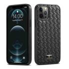 For iPhone 12 / 12 Pro Fierre Shann Leather Texture Phone Back Cover Case(Woven Black) - 1