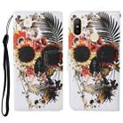 For Xiaomi Redmi Note 6 Pro Colored Drawing Pattern Horizontal Flip Leather Case with Holder & Card Slots & Wallet & Lanyard(Flower Skull) - 1