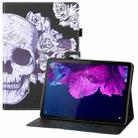 For Lenovo Tab P11 (Tab-J606F) Colored Drawing Horizontal Flip PU Leather Case with Holder & Card Slots & Wallet & Sleep / Wake-up Function(Flower Skull) - 1