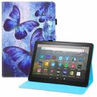 For Amazon Kindle Fire HD8 Colored Drawing Horizontal Flip PU Leather Case with Holder & Card Slots & Wallet & Sleep / Wake-up Function(Blue Butterflies) - 1