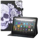 For Amazon Kindle Fire HD8 Colored Drawing Horizontal Flip PU Leather Case with Holder & Card Slots & Wallet & Sleep / Wake-up Function(Flower Skull) - 1
