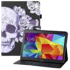 For Samsung Galaxy Tab 4 10.1 T530 Colored Drawing Horizontal Flip PU Leather Case with Holder & Card Slots & Wallet & Sleep / Wake-up Function(Flower Skull) - 1