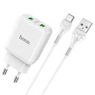 hoco N6 Charmer Dual Ports QC 3.0 USB Fast Charging Charger with USB to USB-C / Type-C Data Cable, EU Plug(White) - 1