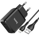 hoco N7 Speedy Dual Ports USB Charger with USB to 8 Pin Data Cable, EU Plug(Black) - 1