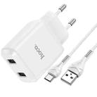 hoco N7 Speedy Dual Ports USB Charger with USB to USB-C / Type-C Data Cable, EU Plug(White) - 1