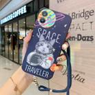 For iPhone 12 mini Space Cat Pattern IMD Shockproof Protective Case with Lanyard (Blue) - 1