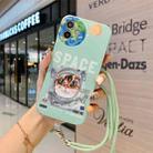 For iPhone 12 Space Cat Pattern IMD Shockproof Protective Case with Lanyard(Green) - 1