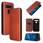 For TCL 10 5G UW(US Version) Carbon Fiber Texture Horizontal Flip TPU + PC + PU Leather Case with Card Slot(Brown) - 1