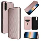 For Sony Xperia 10 III Carbon Fiber Texture Horizontal Flip TPU + PC + PU Leather Case with Card Slot(Pink) - 1