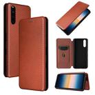 For Sony Xperia 10 III Carbon Fiber Texture Horizontal Flip TPU + PC + PU Leather Case with Card Slot(Brown) - 1