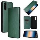 For Sony Xperia 10 III Carbon Fiber Texture Horizontal Flip TPU + PC + PU Leather Case with Card Slot(Green) - 1