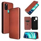 For UMIDIGI A9 Carbon Fiber Texture Horizontal Flip TPU + PC + PU Leather Case with Card Slot(Brown) - 1