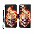 For iPhone 11 Pro Painted Pattern Horizontal Flip Leathe Case(Flame Skull) - 1