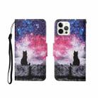 For iPhone 12/12 Pro Painted Pattern Horizontal Flip Leathe Case(Starry Cat) - 1