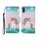 For iPhone X Painted Pattern Horizontal Flip Leathe Case(Rainbow Unicorn) - 1