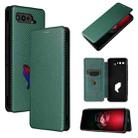 For Asus ROG Phone 5 Carbon Fiber Texture Horizontal Flip TPU + PC + PU Leather Case with Card Slot(Green) - 1