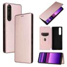 For Sony Xperia 1 III Carbon Fiber Texture Horizontal Flip TPU + PC + PU Leather Case with Card Slot(Pink) - 1