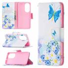 For Huawei P50 Colored Drawing Pattern Horizontal Flip Leather Case with Holder & Card Slots & Wallet(Pansy) - 1