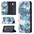 For Nokia C1 Plus Colored Drawing Pattern Invisible Magnetic Horizontal Flip PU Leather Case with Holder & Card Slots & Wallet(Blue Leaves) - 1