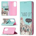 For Huawei P50 Colored Drawing Pattern Invisible Magnetic Horizontal Flip PU Leather Case with Holder & Card Slots & Wallet(Cat) - 1