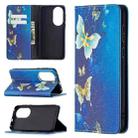 For Huawei P50 Colored Drawing Pattern Invisible Magnetic Horizontal Flip PU Leather Case with Holder & Card Slots & Wallet(Gold Butterflies) - 1