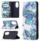 For Huawei P50 Colored Drawing Pattern Invisible Magnetic Horizontal Flip PU Leather Case with Holder & Card Slots & Wallet(Blue Leaves) - 1