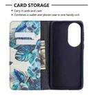 For Huawei P50 Colored Drawing Pattern Invisible Magnetic Horizontal Flip PU Leather Case with Holder & Card Slots & Wallet(Blue Leaves) - 4
