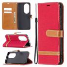 For Huawei P50 Pro Color Matching Denim Texture Horizontal Flip Leather Case with Holder & Card Slots & Wallet & Lanyard(Red) - 1