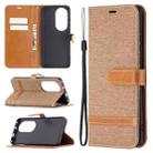 For Huawei P50 Pro Color Matching Denim Texture Horizontal Flip Leather Case with Holder & Card Slots & Wallet & Lanyard(Brown) - 1