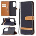 For Huawei P50 Pro Color Matching Denim Texture Horizontal Flip Leather Case with Holder & Card Slots & Wallet & Lanyard(Black) - 1