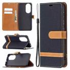 For Huawei P50 Color Matching Denim Texture Horizontal Flip Leather Case with Holder & Card Slots & Wallet & Lanyard(Black) - 1